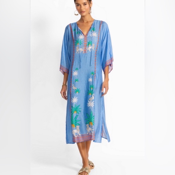 Johnny Was Dresses & Skirts - Johnny Was Paolita Avery Kaftan Cerce’s Ocean Lion Palm Tree Print Small Blue